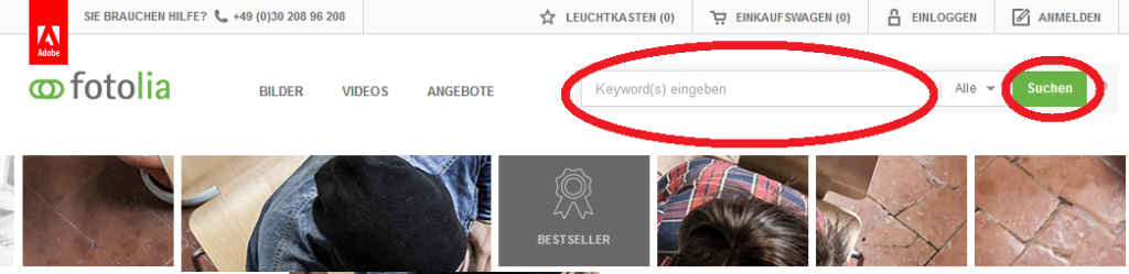 Fotolia - Keyword eingeben